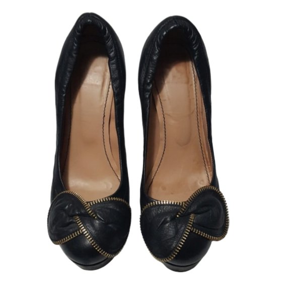 See By Chloe Shoes - See by Chloé Black Zipper Bow Leather High Heels
